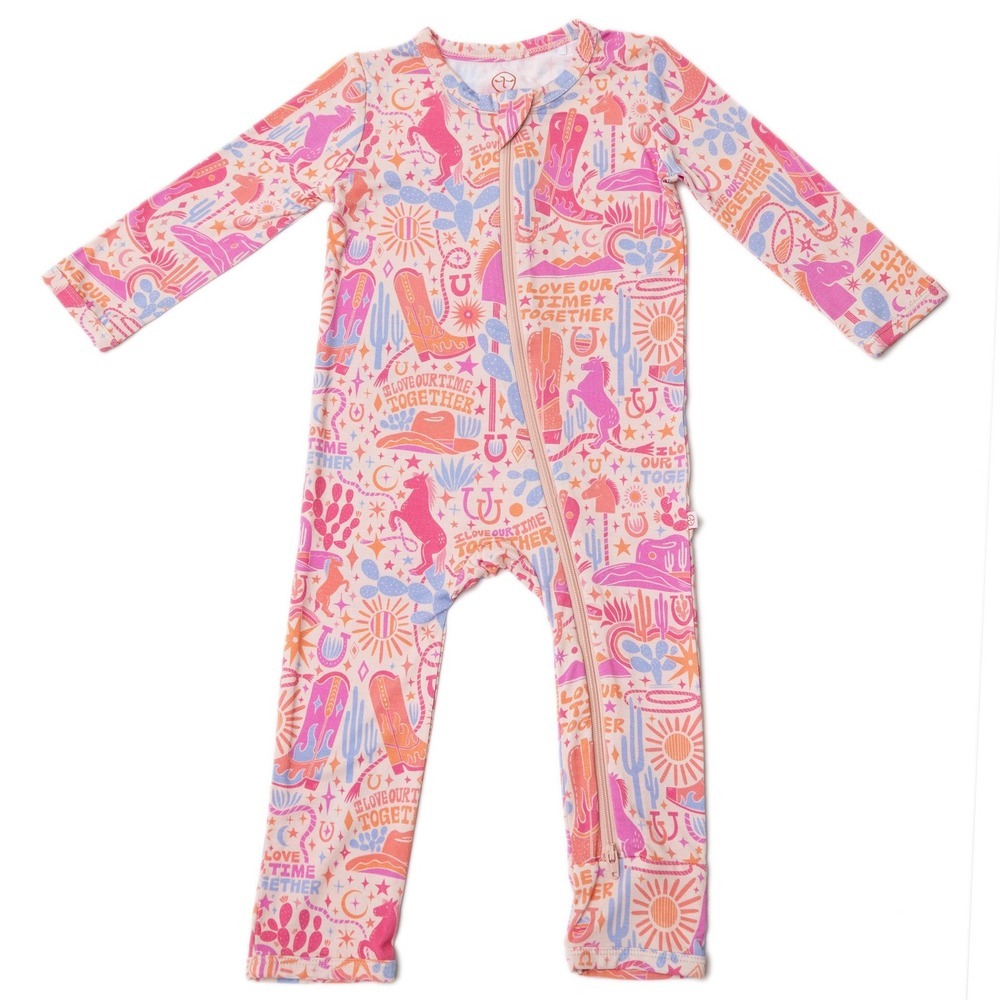 Raising Mama Saddle Up Bamboo Footless Onesie Romper Western Cowgirl 12-18 mths